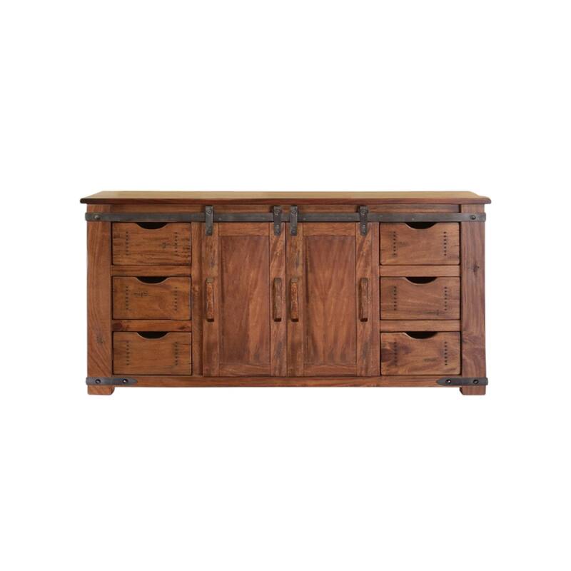 HomeRoots 60" Brown Solid Wood Enclosed Storage Distressed TV Stand - 59.75' X '34.75' X '17.75
