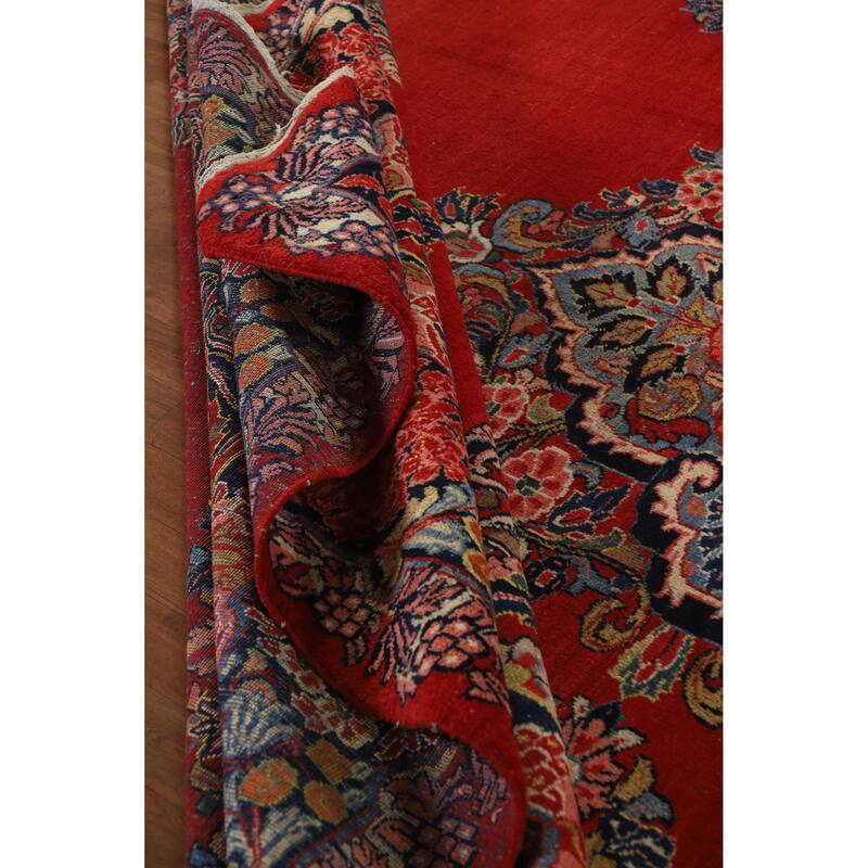 Hand Knotted Oriental 100% Wool Carpet Traditional Floral Red Sarouk Area Rug - 13' 7'' X 10' 7''