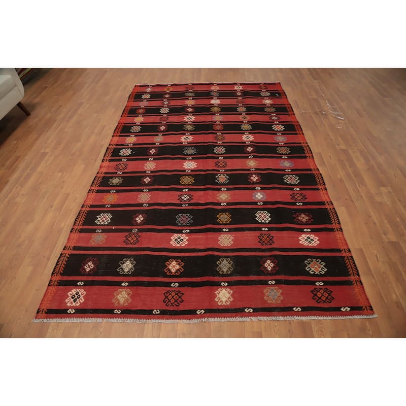Hand Woven Oriental 100% Wool Carpet Southwestern Tribal Red Kilim Area Rug - 9' 8'' X 5' 11''