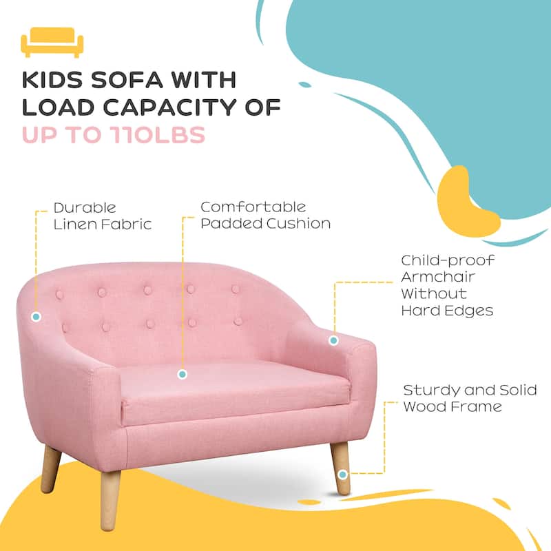Qaba Kids Sofa Linen Fabric Wooden 2 Seat Armrest Children Chair Cozy