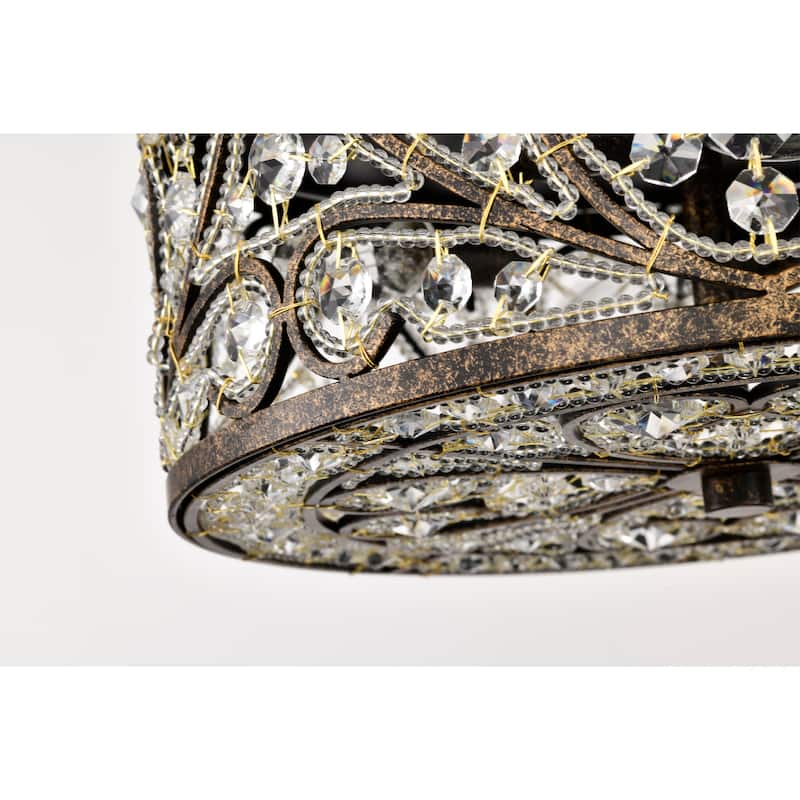 Bonfine Antique Bronze 14-inch Flushmount Ceiling Lamp with Crystals