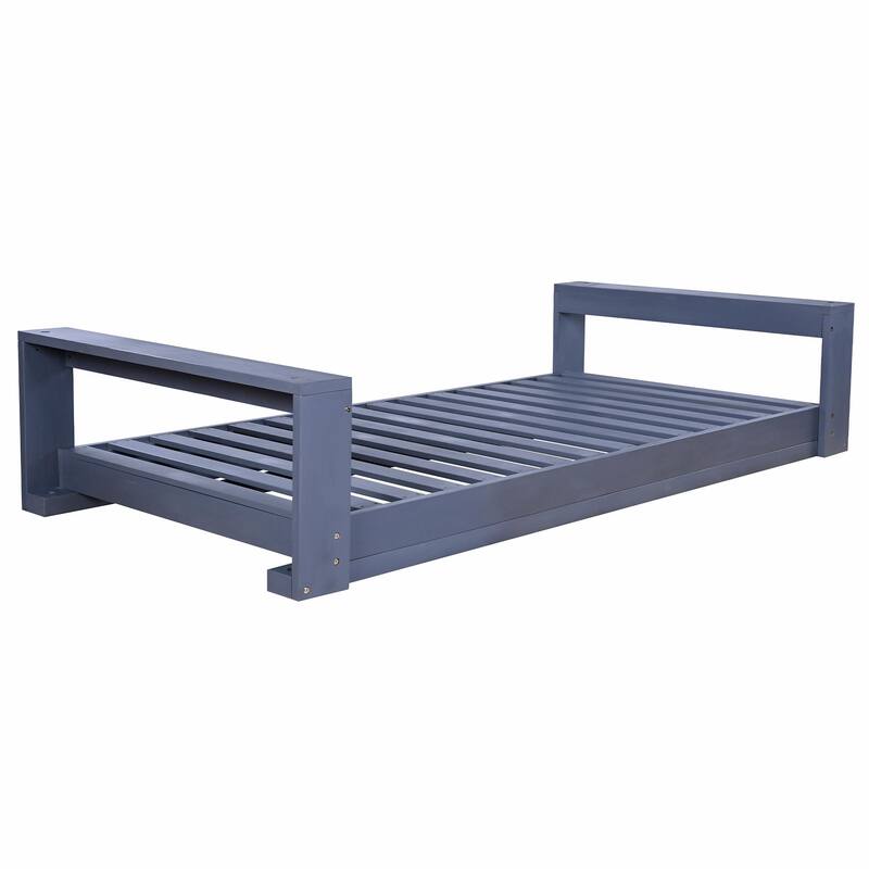 Twin Size Porch Swing Bed Seating Group, Patio Acacia Wood Swing Frame with Hemp Rope