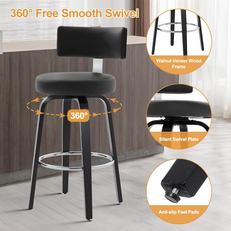 Upholstered Wood Swivel Bar/ Counter Stools, Set of 3