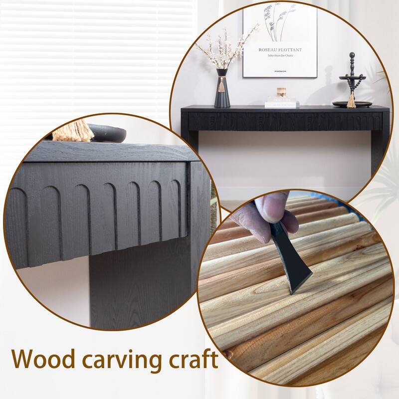 Mid-Century Wood Entryway Console Table with Four Drawers - 59.2" Narrow Sofa Table for Hallway & Living Room