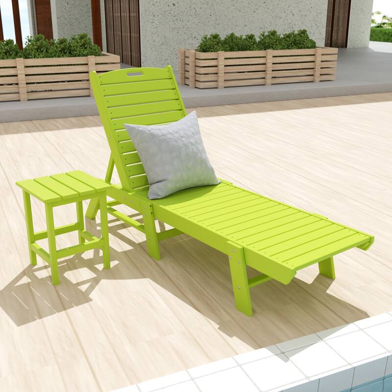 Laguna Hdpe All Weather Outdoor Patio Pool Reclining Armless Chaise Lounges With Side Table (2-Piece Set) - Lime