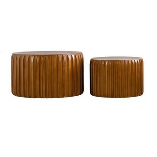 2-Piece Fluted Round Coffee Table Set – Solid Wood & MDF Nesting Tables ...