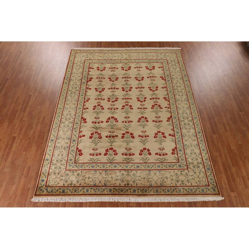 All-Over Aubusson Oriental Area Rug Handmade Wool Carpet - 9'2"x 11'10"