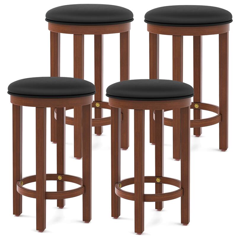 Gymax Upholstered Bar Stool Set of 4 25'' Counter Height Bar Chairs w/ - Counter Height - Black - Set of 4