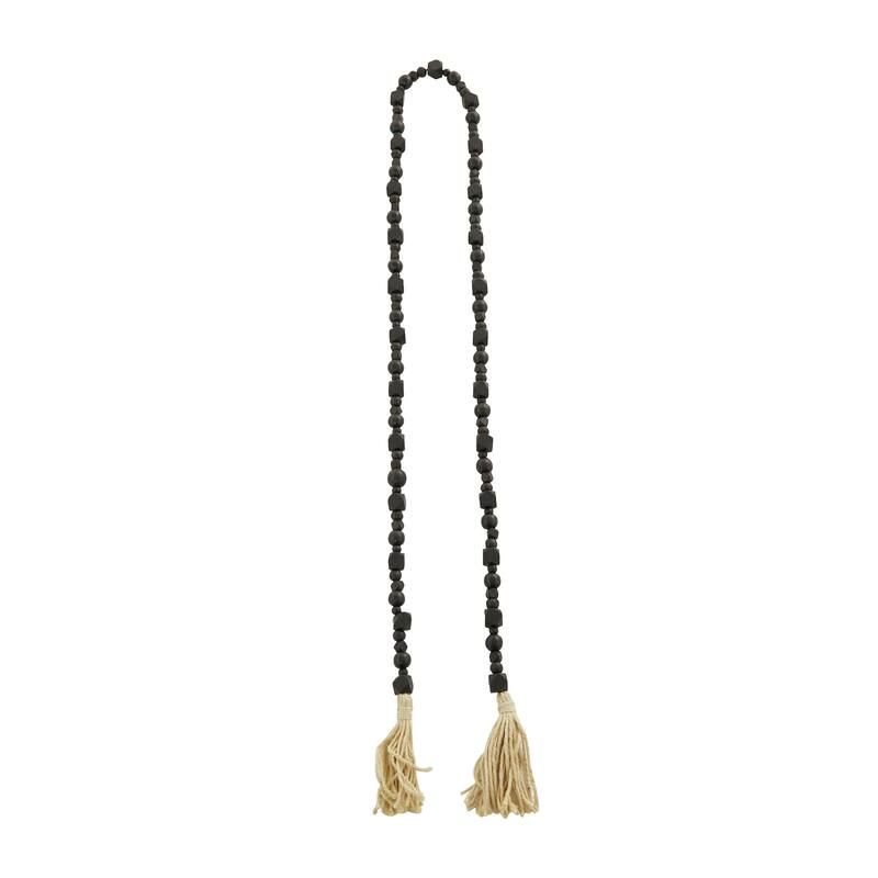 Bohemian Natural Wood Bead Garland with Cotton Tassels - 80 x 1
