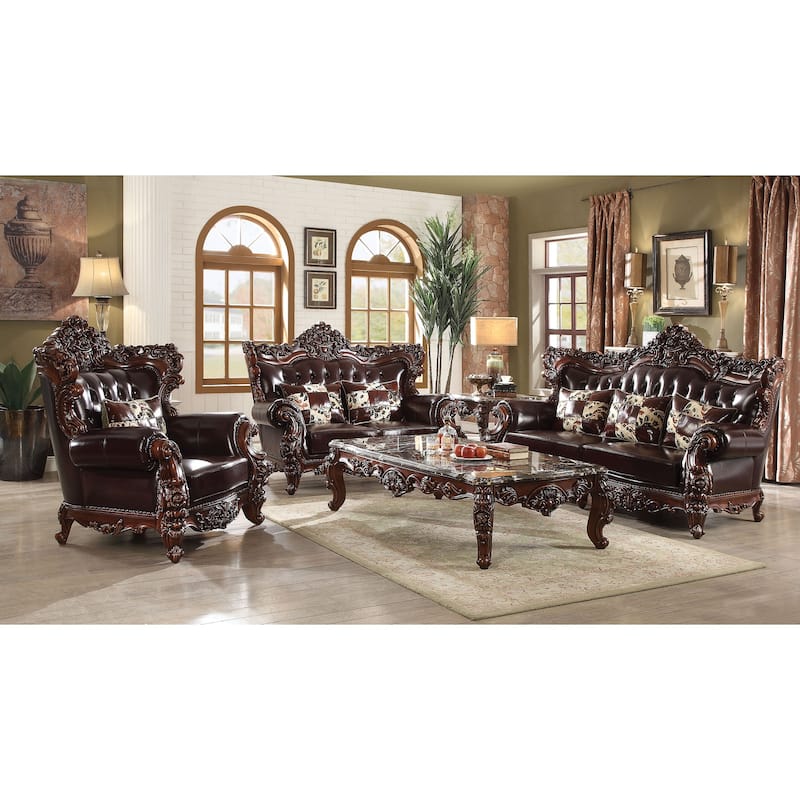 Exxor Espresso and Walnut Loveseat with 2 Accent Pillow
