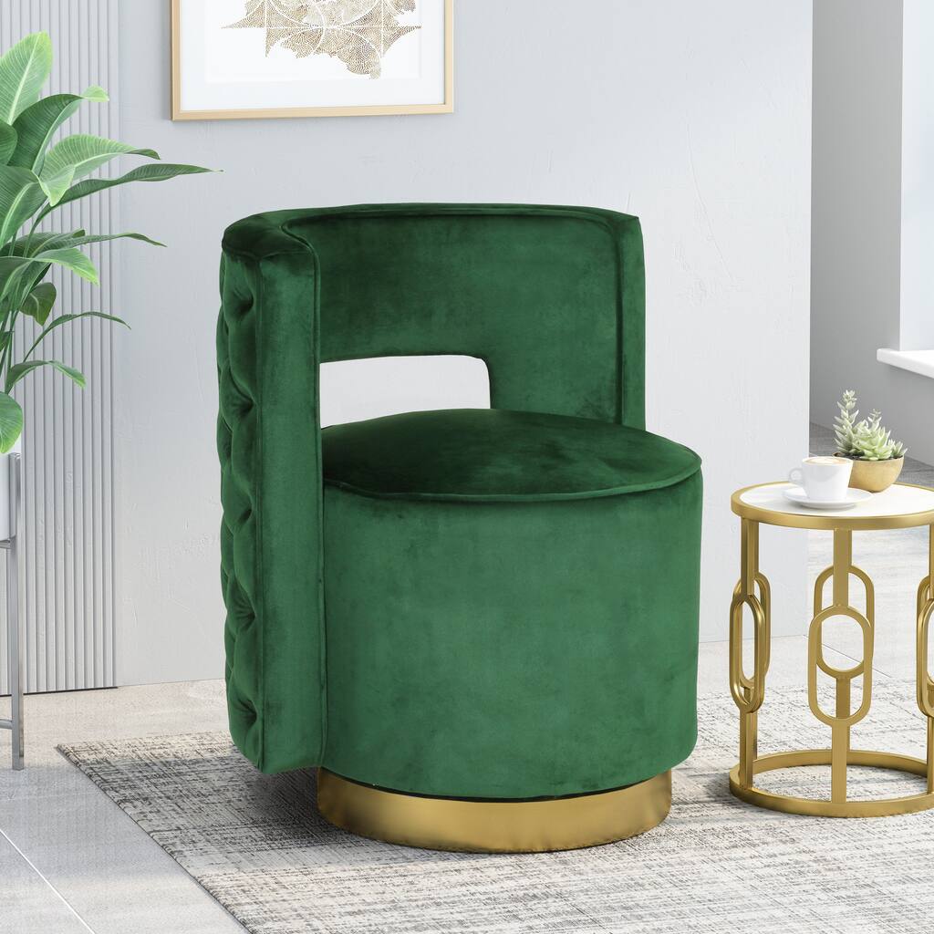 Cardan Modern Glam Round Open Back Velvet Swivel Club Chair by Christopher Knight Home - 26.25" L x 24.25" W x 28.50" H