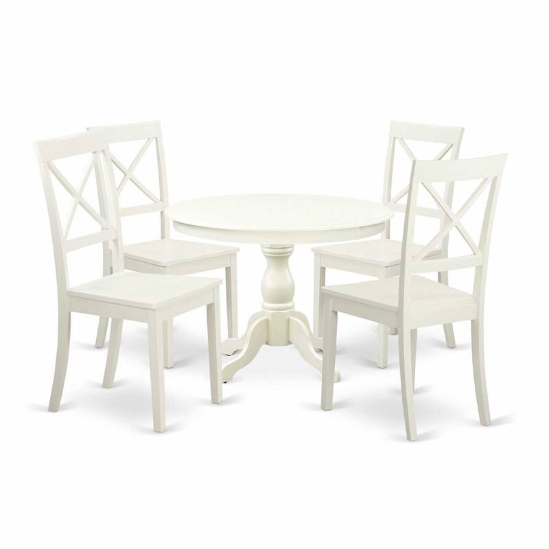 HomeStock 5-Piece Linen White Finish Solid Wood Top Dining table with 4-Chairs