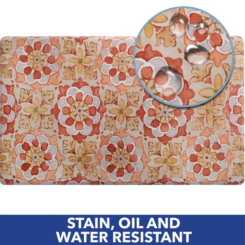 SoHome Cozy Living Turkish Tile Spice Floral Anti-Fatigue Kitchen Mat, Red/Yellow