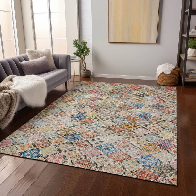 Machine Washable Indoor/ Outdoor Boho Modern Chantille Rug