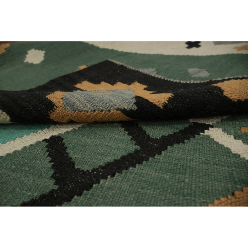 Hand Woven Oriental 100% Wool Carpet Southwestern Tribal Green Kilim Area Rug - 8' 9'' X 4' 11''