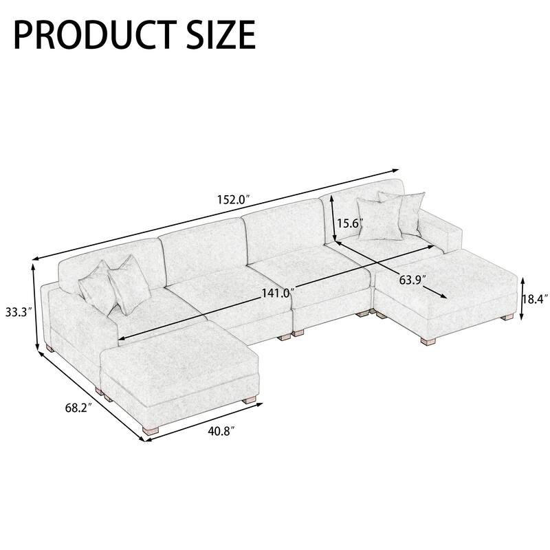 Oversized Chenille Modular Sectional Sofa Conversation Set with 2 Ottomans
