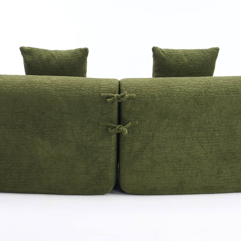 Full Compression Sponge Chenille Curved Sleeper Sofa Couch with 4 Pillows