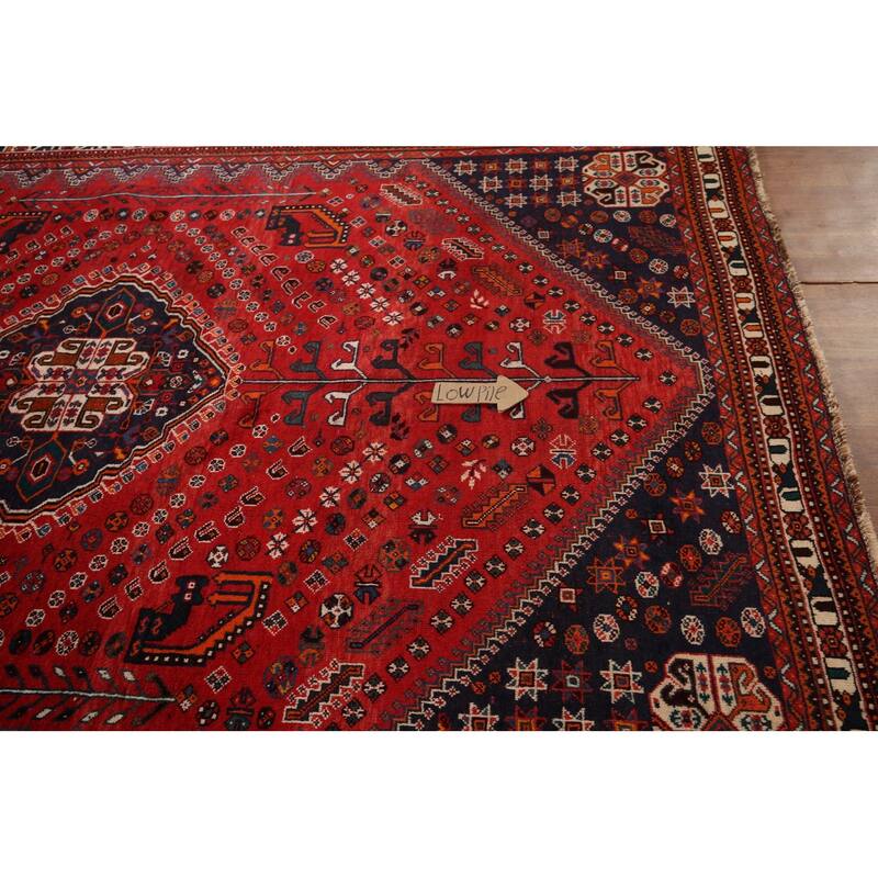 Hand Knotted Oriental 100% Wool Carpet Traditional Tribal Red Shiraz Area Rug - 9' 8'' X 6' 7''
