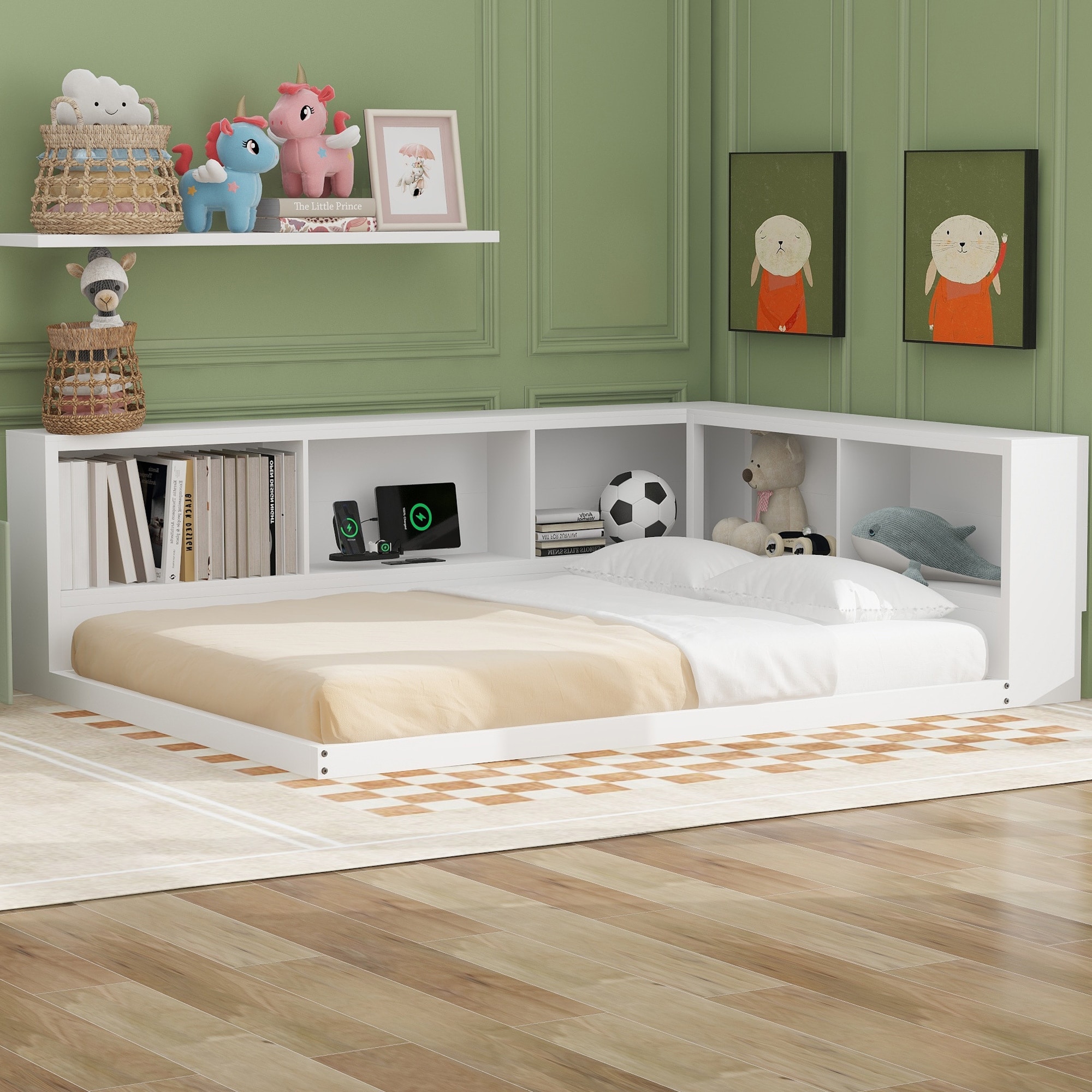 White Full Size Metal Daybed with Storage Cabinets and USB Ports