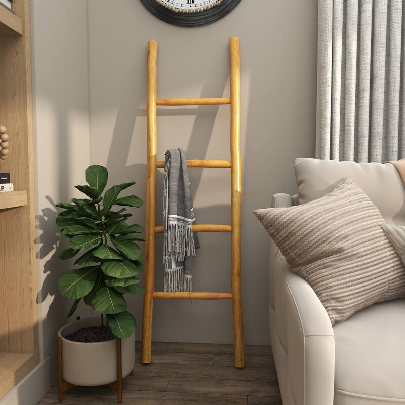 Brown Teak Wood Handmade 4 Rack Ladder