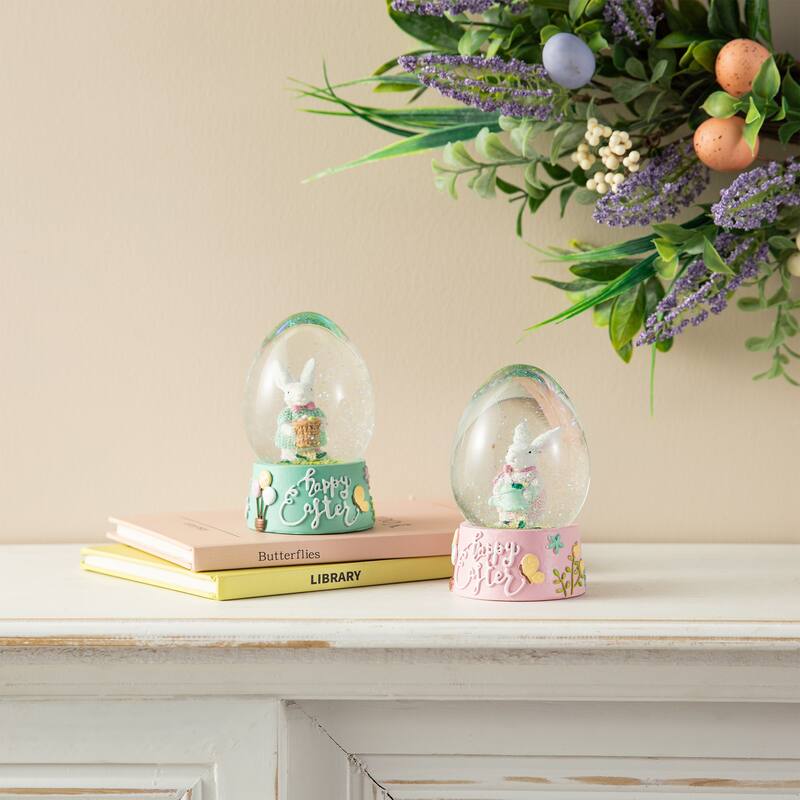 Glitzhome Easter Resin Bunny Couple Waterglobe Spring Gifts Table Decor
