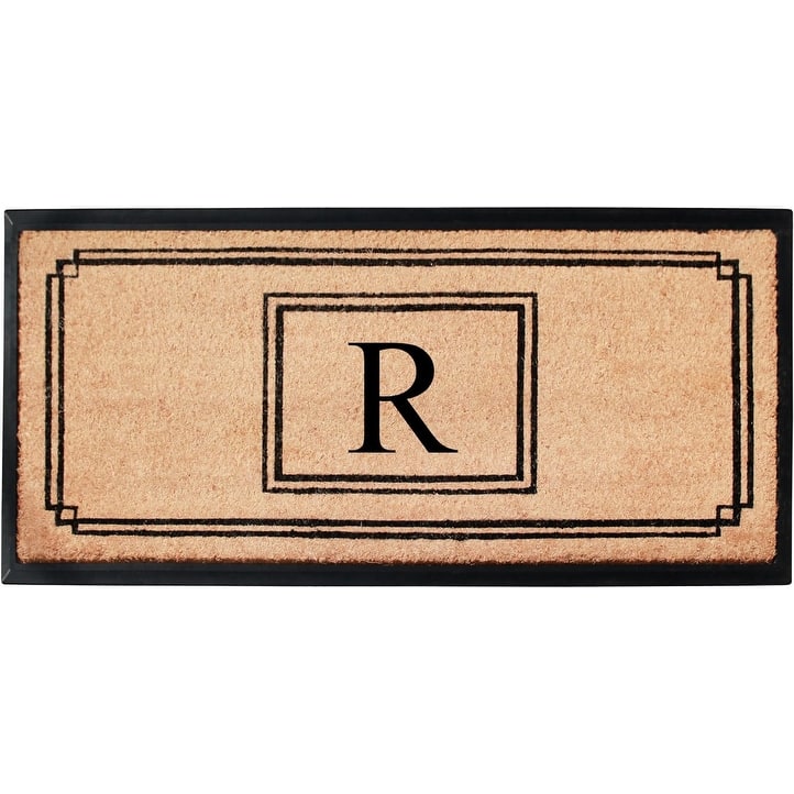 A1HC Natural Coir and Rubber Monogrammed Front Porch Entry Doormat 24"X48" Black/Beige - R
