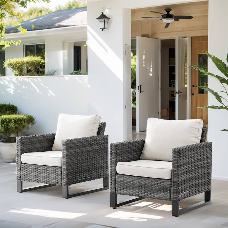 Rattan Dining Chairs Porch Chairs Outside Club Chairs - Grey - Beige - Grey