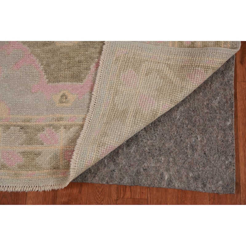 Hand Knotted Oriental 100% Wool Carpet Transitional Geometric Greys & Charcoal Oushak Runner Rug - 12' 11'' X 3' 5''