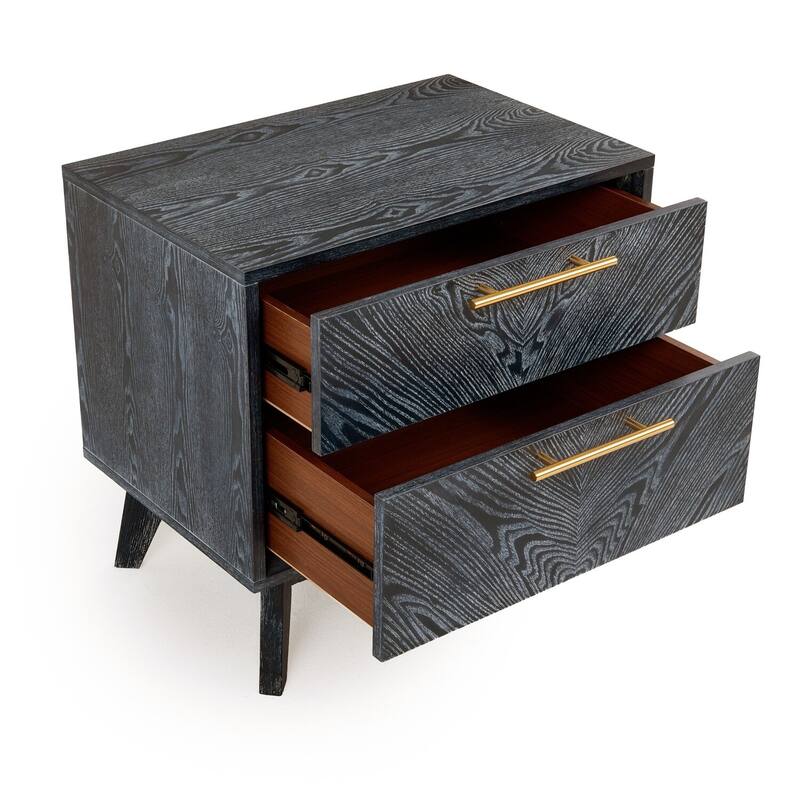 Ash Gray/Gold 2 Drawer 15.16 in. W Nightstand with Sturdy Hardware and Ample Storage