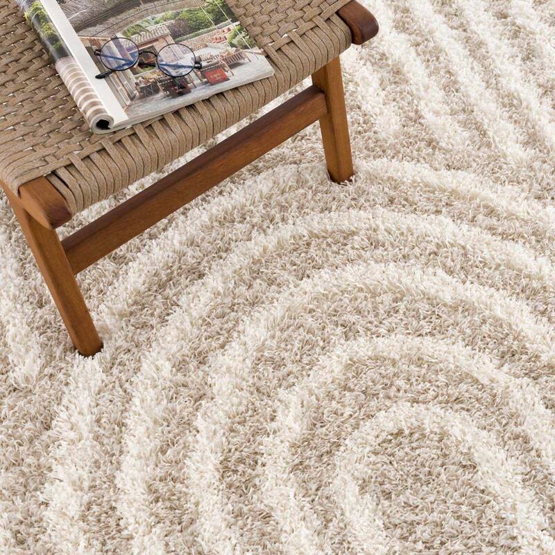 Hauteloom Calup Living Room, Bedroom Area Rug - Plush Pile - Camel, Ivory - 5'3" x 7'3"