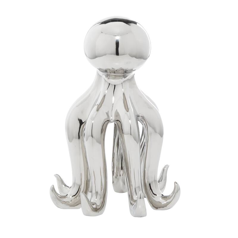 Silver Porcelain Ceramic Tall Octopus Decorative Sculpture with Long Tentacles
