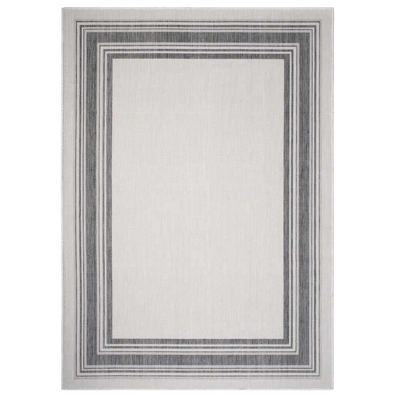 Kilim Geometric Striped Performance Indoor/Outdoor Area Rug by Sevita - 7'6" x 9'5" - White/Cream/Anthracite/Gray