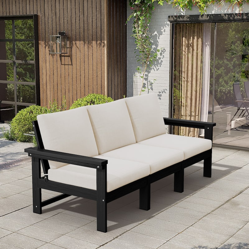 Outdoor Patio HDPE 3-Seat Sofa, 3 Removable Cushions Included