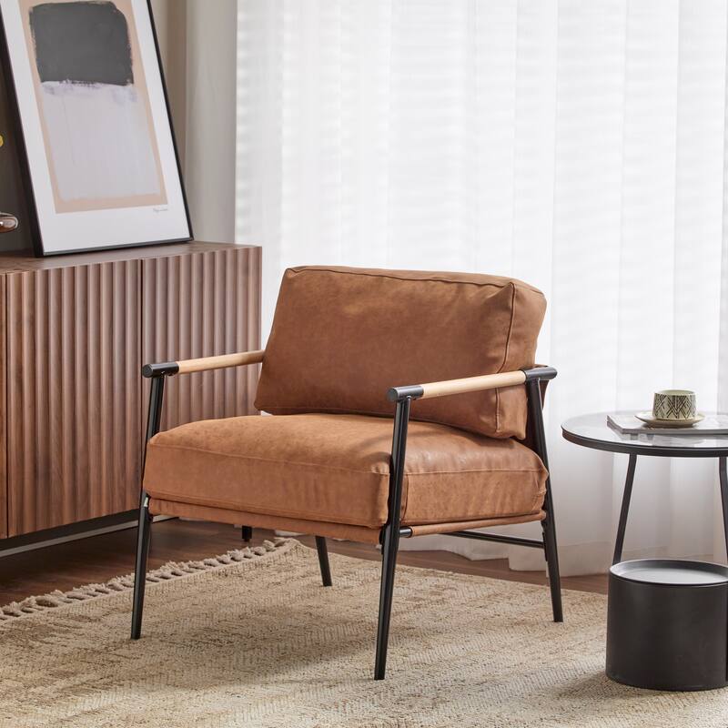 PU Chair with Wood Arms & Metal Frame