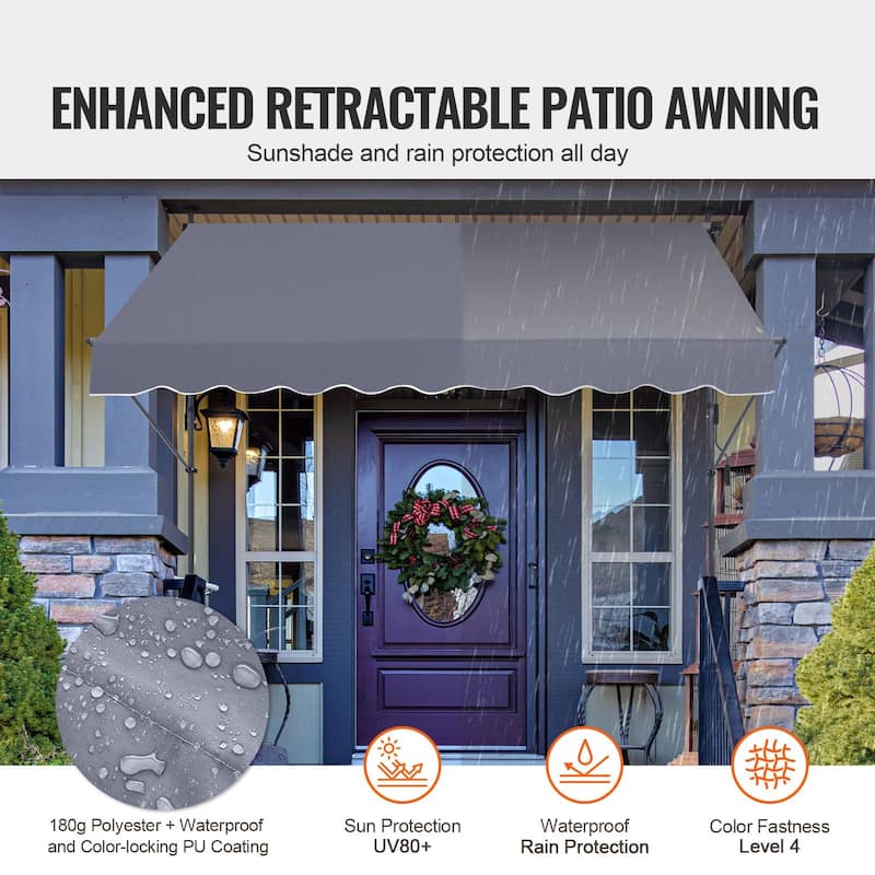 Outdoor Retractable Awning 98x47" Sun Shade Shelter with Crank Arm - 98" x 47" x 122"