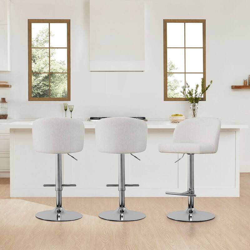 Spruce & Spring Charlotte Modern Adjustable Swivel Bar Stools Set with Arched Footrest - Set of 3 - White-Silver