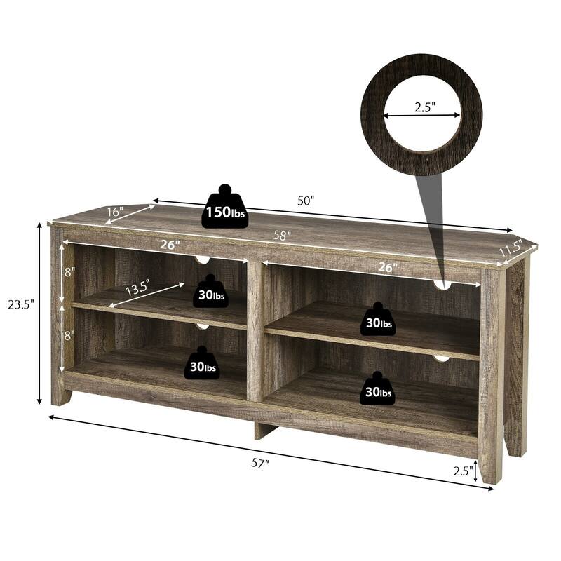 4 Cubby Entertainment Media Console with Shelves - 58" x 16" x 23.5" (L x W x H)