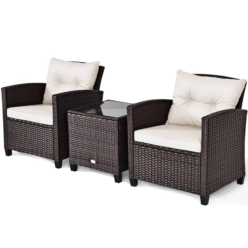 Costway 3PCS Patio Rattan Furniture Set Cushioned Conversation Set - See Details