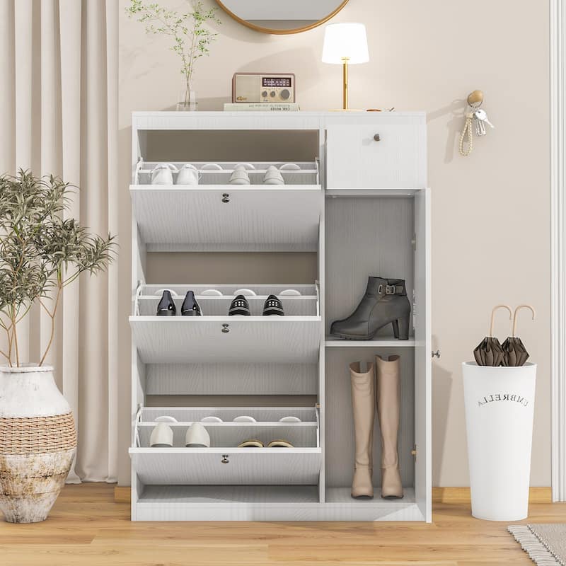 Shoe Rack Organizer with 3 Flip Drawers