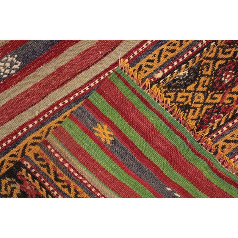 Hand Woven Oriental 100% Wool Carpet Southwestern Tribal Multi-Colored Kilim Area Rug - 9' 4'' X 5' 6''