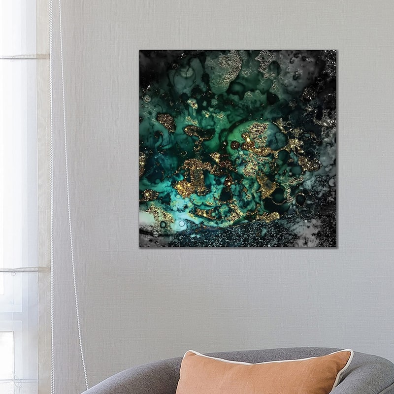 iCanvas "Emerald And Gold Marlble" by UtArt Canvas Print - 26x26x1.5