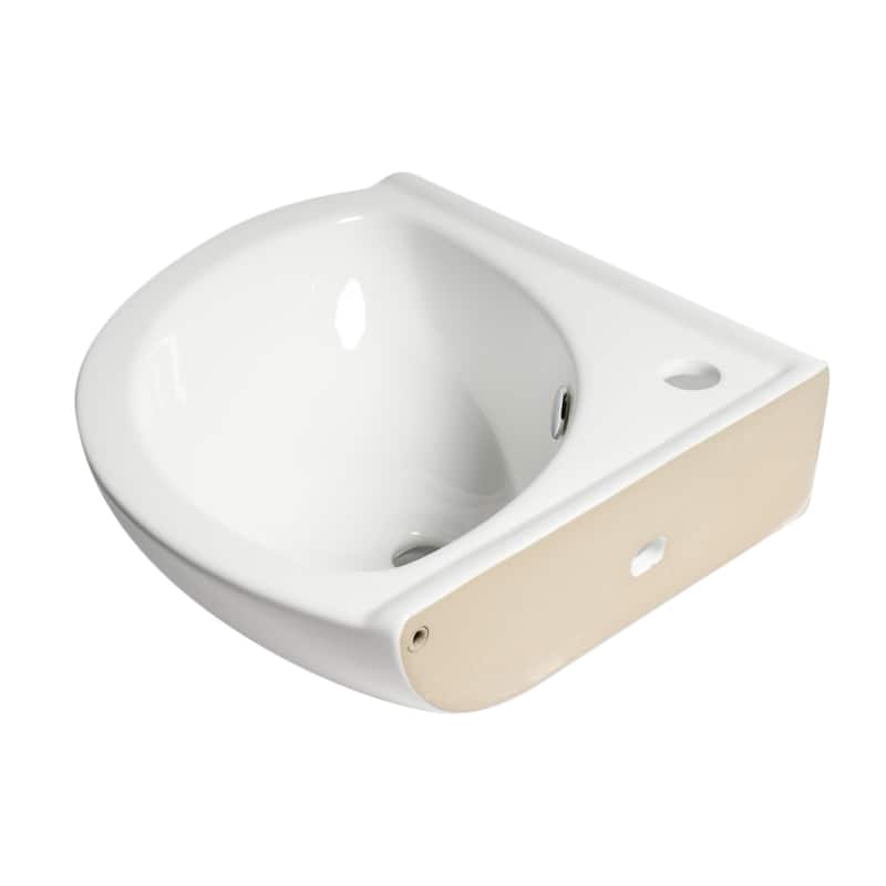 White 22" Corner Wall Mounted Ceramic Sink with Faucet Hole