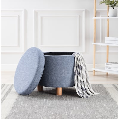 WOVENBYRD Round Storage Ottoman with Lift Off Lid