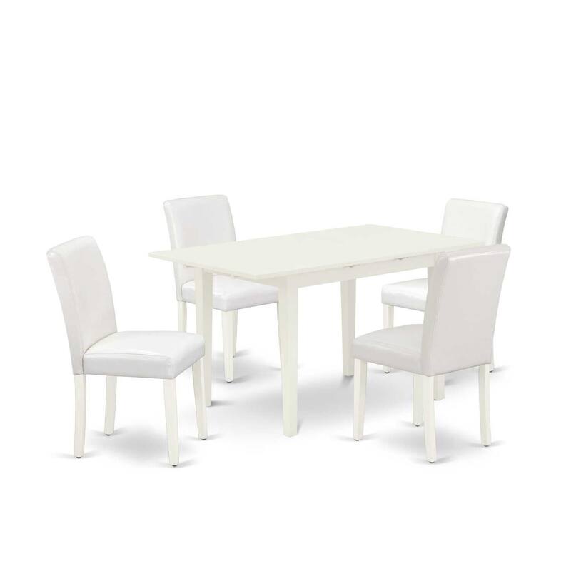 HomeStock 5-Pc Linen White Finish Solid Wood Top-Rectangular Upholstered Dining Room Set with Butterfly Leaf-Seats 4