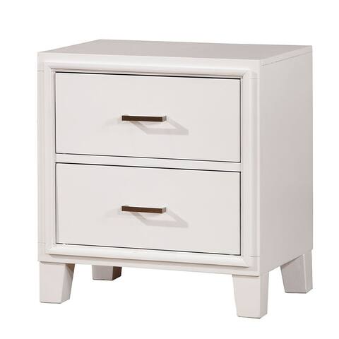Transitional Solid Wood Night Stand With Drawers, White