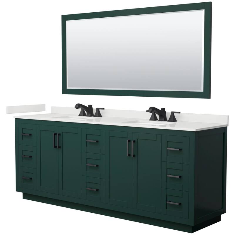 Wyndham Collection WCF292984D-QTZ-US3M70 Miranda 84" Free Standing - Green / White Quartz Top / Matte Black Hardware