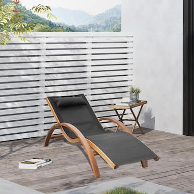 Wooden Frame Breathable Sling Mesh Outdoor Chaise Lounge Chair
