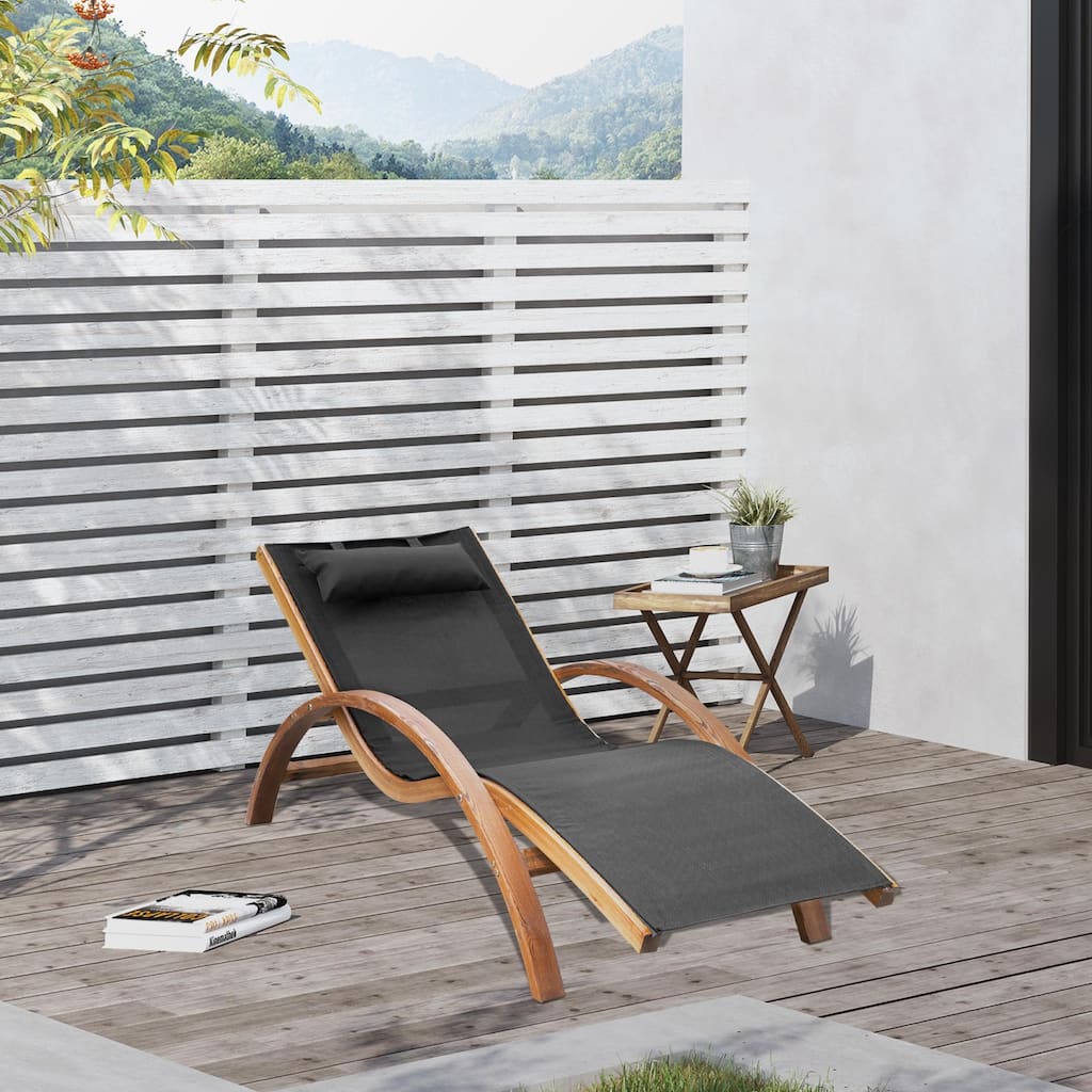 Wooden Frame Breathable Sling Mesh Outdoor Chaise Lounge Chair