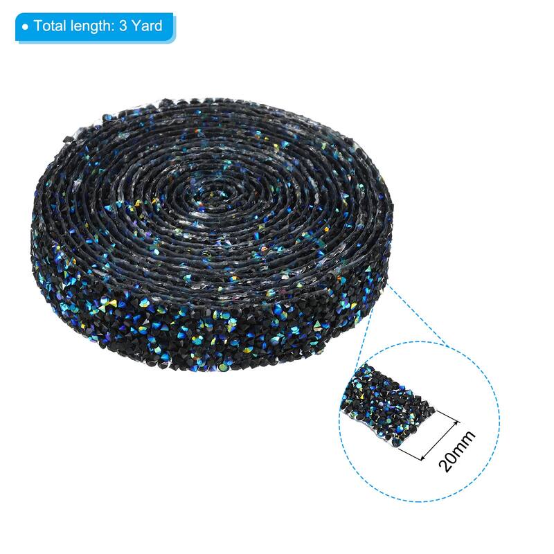 3 Yards Resin Rhinestone Ribbon Crystal Strips Hot Melt Adhesive, AB - Black - 20mm