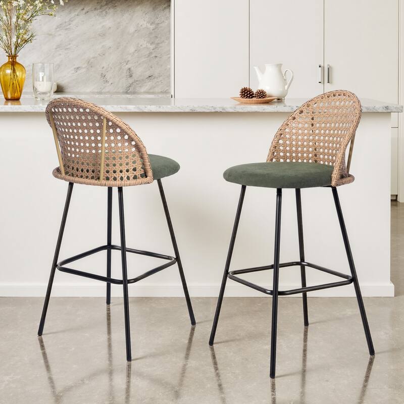 28"/29" Set of 2 Rattan Counter Height Swivel Bar Stools Chenille Cushion